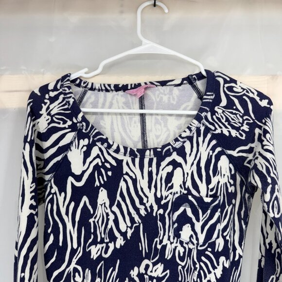 Lilly Pulitzer Women XS Preston French Terry Dress Mini Zebra Print Navy Blue - Picture 2 of 9